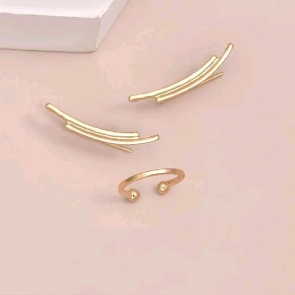 Set of Gold Ear Climbers and Cuff - Picture 2 of 2